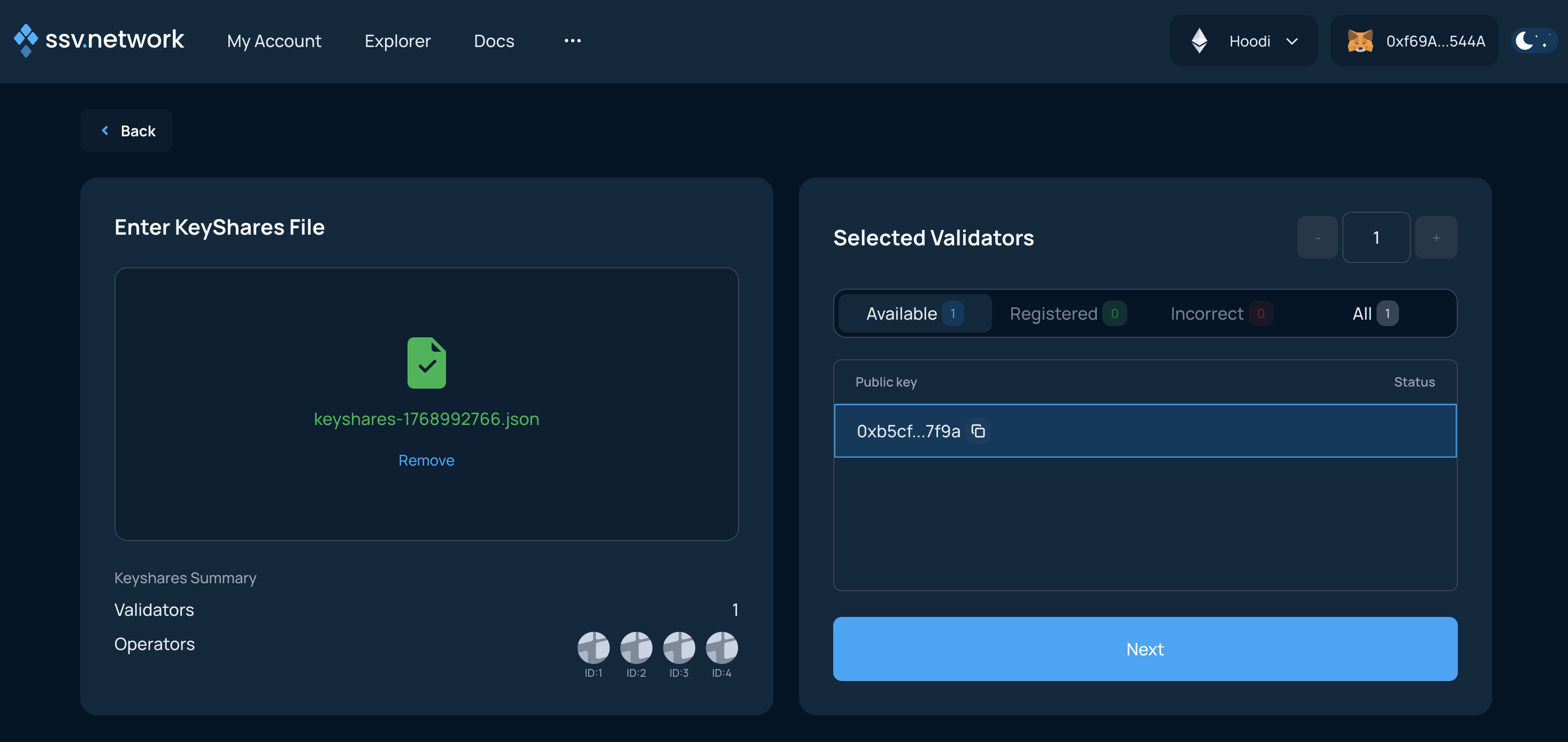 Distribute a validator