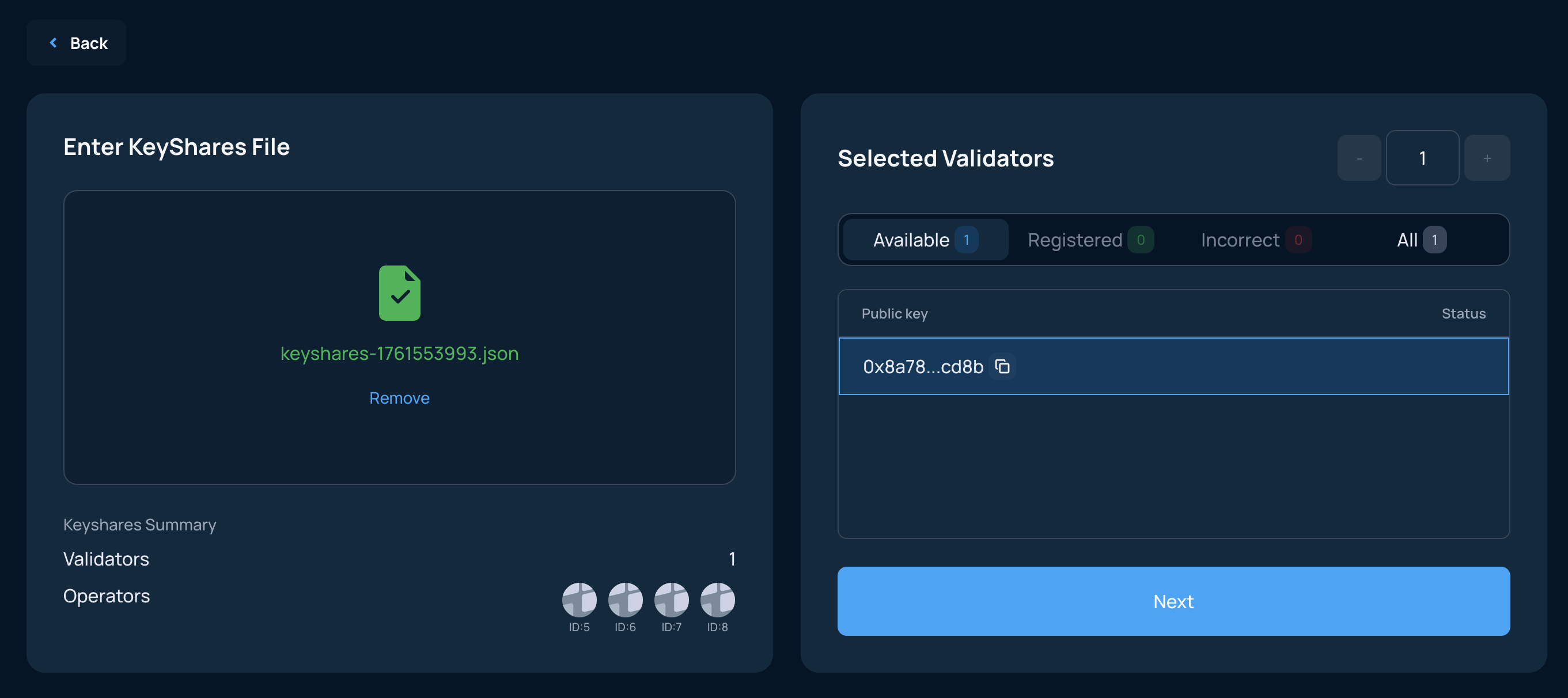 Distribute a validator