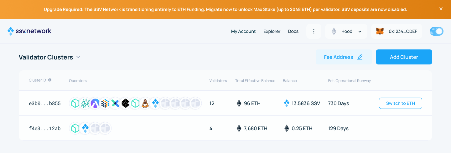 Migrate cluster to ETH