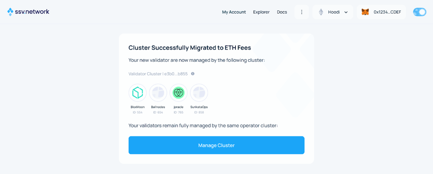 Migrate cluster to ETH