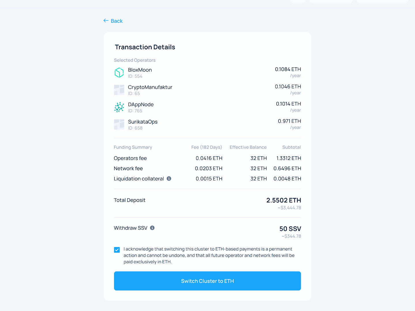 Migrate cluster to ETH