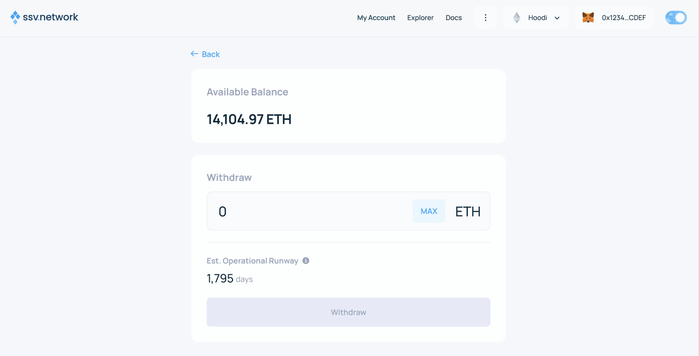 Withdraw ETH from the cluster balance